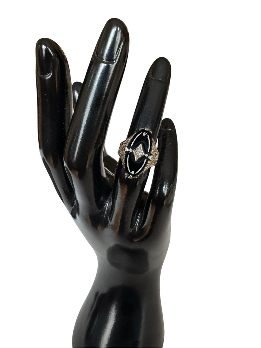 Art Deco Black Onyx and Sterling Silver Statement Ring - Women's Jewelry